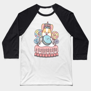 Birthday Celebration Sweets Macaron Cake with Corgi Baseball T-Shirt